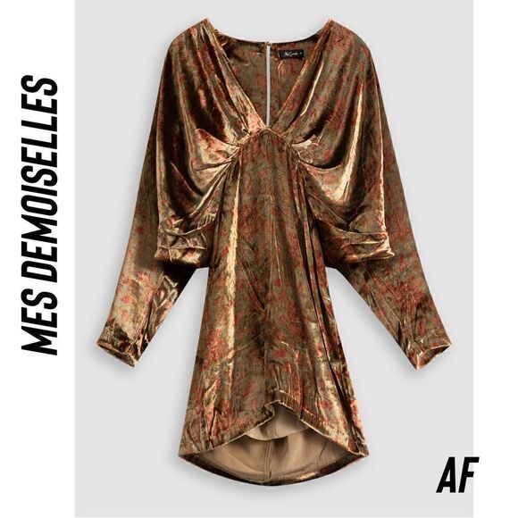 MES DEMOISELLES V-NECK SILK VELVET MINI DRESS NWT SIZE 12 - Picture 6 of 10